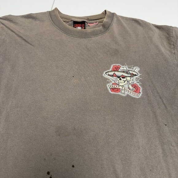 Vintage Lucky 13 T Shirt Mens Large Y2K Brown Short Sleeve Graphic Print - Picture 4 of 16